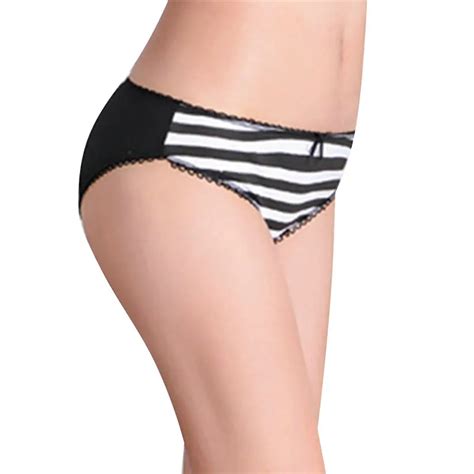 Stripe Panties Womens Soft 100 Cotton Breathable Simple Style Intimates Lady Briefs Underwear