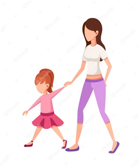 Madre E Hija Chica Caminando Con Mamá Tomados De La Mano