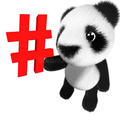 3d Cute And Adorable Baby Panda Bear Character Holding A Hashtag Symbol