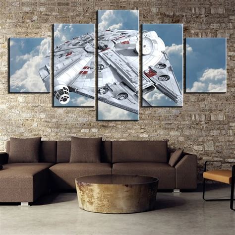 5 Pieces Hd Printed Star Wars Millennium Falcon Painting Wall Art