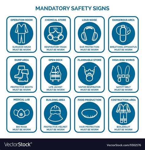 Mandatory Health Safety Signs Work Safety Equipment Logo Vector