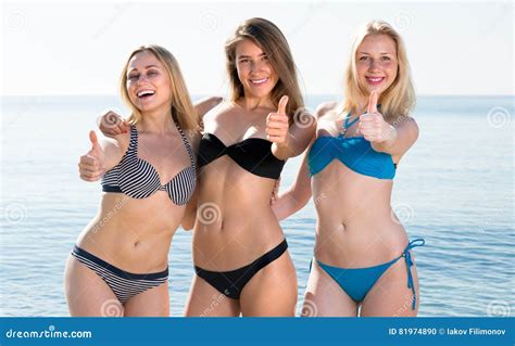 Three Women In Bikini At Beach Smiling High Res Stock My Xxx Hot Girl