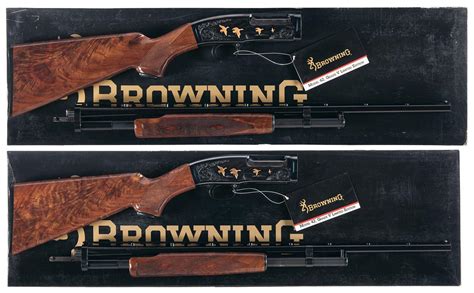 Two Browning High Grade Model 42 Slide Action Shotguns Rock Island