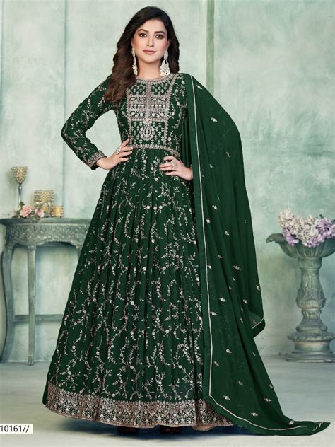 Green Abaya Style Embroidered Anarkali Suit Salwar Kameez Designer
