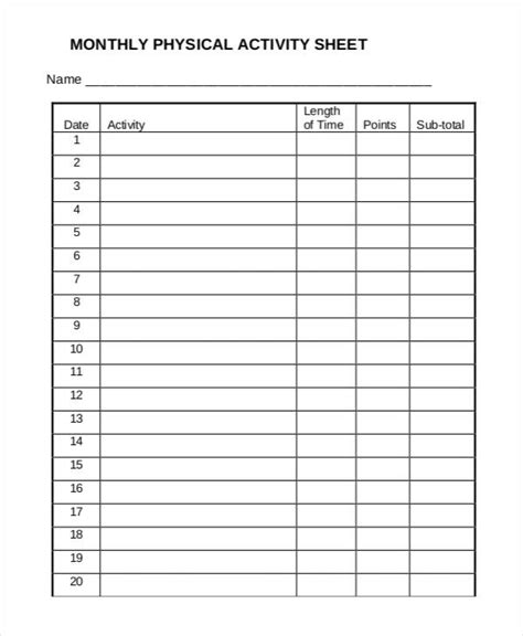 monthly sheet templates  sample  format