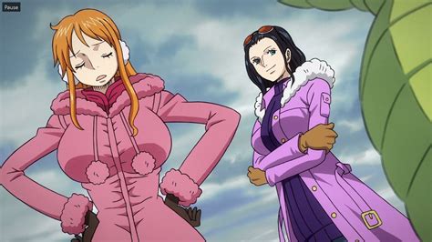 Two Anime Characters Standing Next To Each Other In Front Of A Cloudy