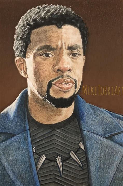 Black Panther Chadwick Boseman Color Pencil Drawing Print Etsy