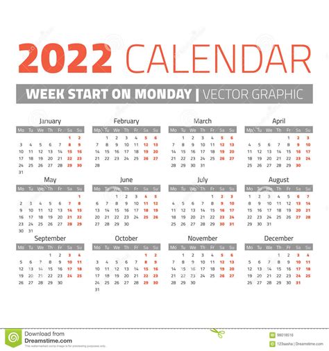 Simple 2022 Year Calendar Stock Vector Illustration Of Office 98018516