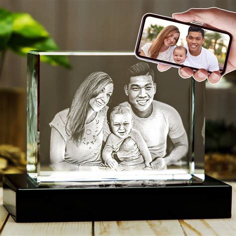 Set Of Four 3d Laser Etched Glass Art With Two Led Spinning Display