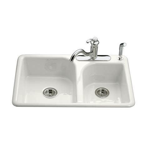 Kohler kitchen sinks come in a variety of styles, designs and materials. KOHLER Efficiency Double-Basin Drop-in Enameled Cast Iron ...