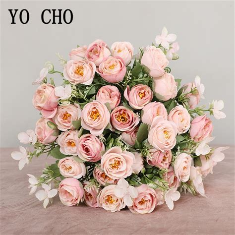 10 heads mini silk roses artificial flowers bride bouquet fake rose bouquet flores for wedding