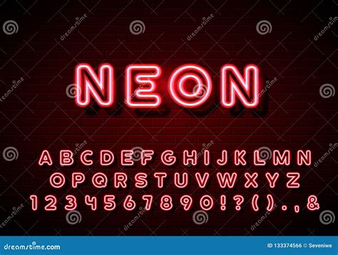 Neon Alphabet Typeset Neon Glow Letters Set On Brick Wall Background