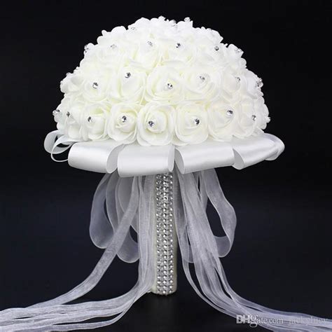 Crystal White Wedding Bouquets Bridal Holding Flowers Hand Made Bride