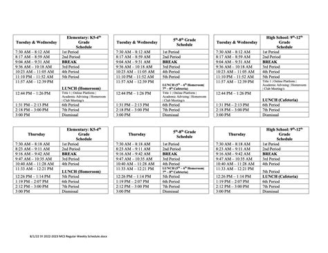 SY 2022-2023 Bell Schedule - Mount Carmel School - Saipan