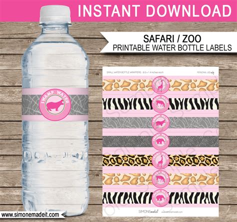 Pink Safari Birthday Party Water Bottle Labels Template Swamp Water