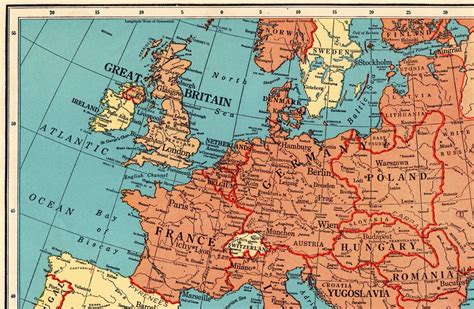 1943 Antique Wartime Europe Map Vintage Map Of Europe The Etsy