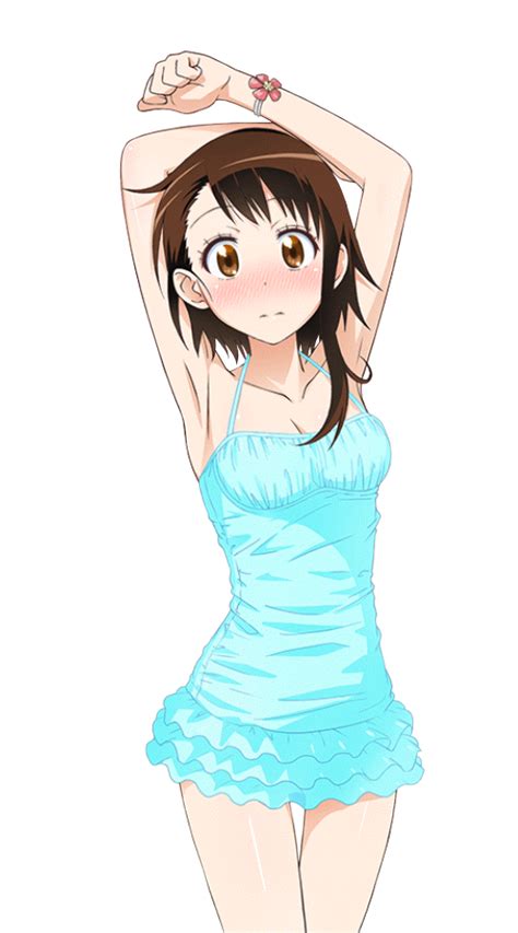 Onodera Kosaki Nisekoi S Girl Armpits Arms Up Blue One Piece Swimsuit Blush Breasts