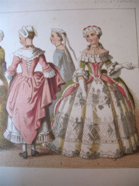 Antique Victorian Print Lithograph French Fashion Dresses 19th C From