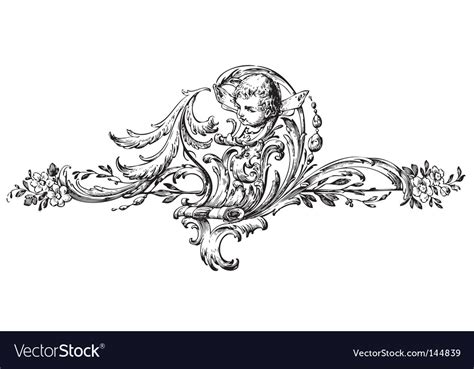 Antique Floral Scroll Ornament Engraving Vector Image