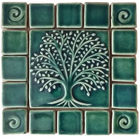 Elm Tree 6x6 Ceramic Handmade Tile With 2 Border 6 Inch By 6 Inch