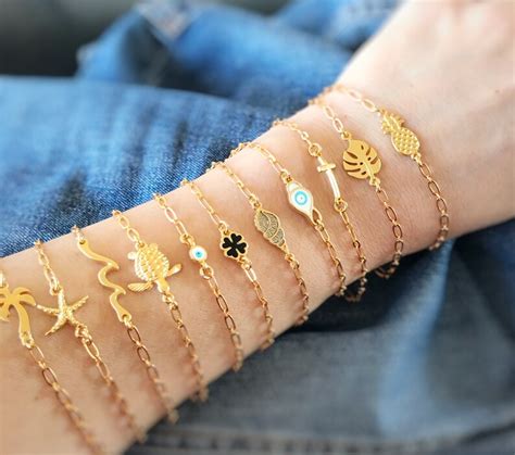 Anklet Bracelets 24k Gold Plated Chain With Wave Pineapple Etsy