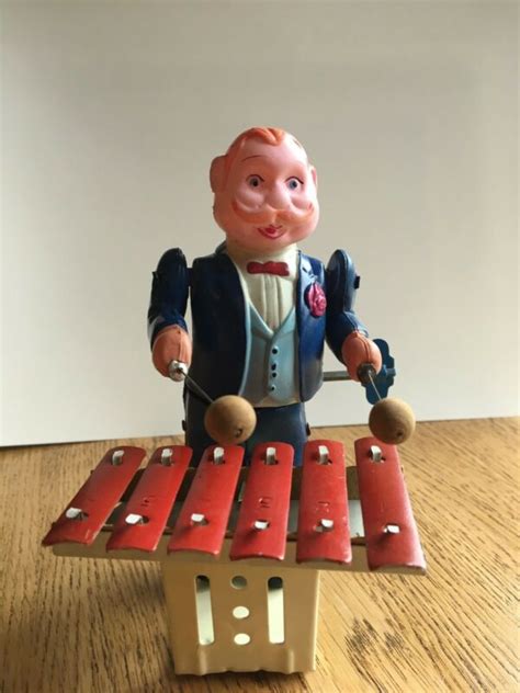 Vintage Celluloidtin Wind Up Toy Xylophone Player Made In Occupied