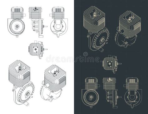 Two Stroke Engine Blueprints Stock Vector Illustration Of Blueprints