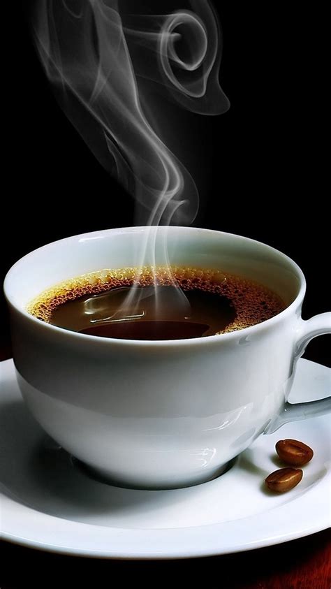 One Cup Of Coffee Steam Coffee Beans Black Background 750x1334