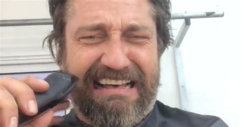 watch gerard butler lose his beard as he gets a clean shave after a year in 2023 gerard butler