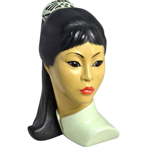 1965 Marwal ~ Beautiful Asian Girl Ceramic Bust Sculpture Kitsch