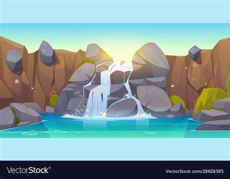 Cartoon Waterfall And Rocks Royalty Free Vector Image