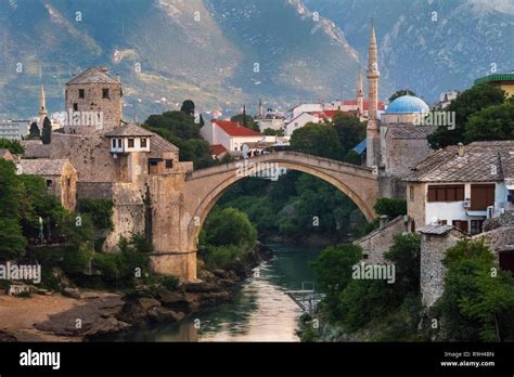 Stari Most Old Bridge Over Neretva River Unesco World Heritage Site