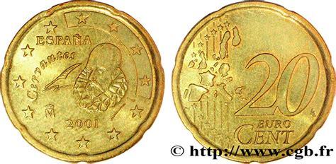 Espagne 20 Cent CervantÈs 2001 Madrid Sup58 Feu099315 Euros