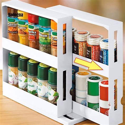 Kitchen Spice Box Organizer Shelf Cabinet Jar Bottle Holder Sliding