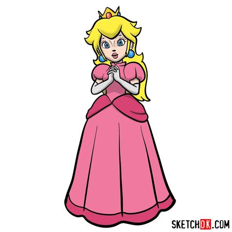 How To Draw Princess Peach Super Mario Sketchok Easy Drawing Guides
