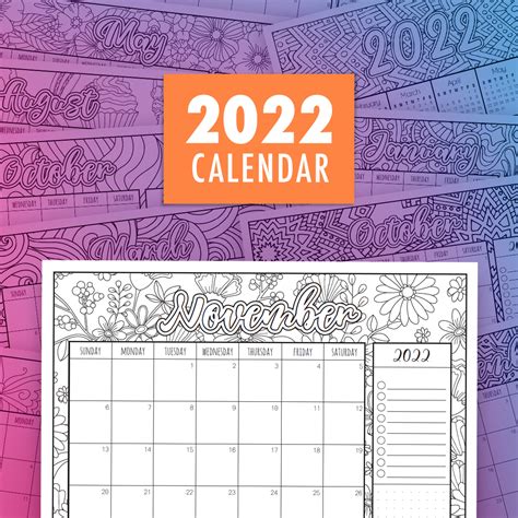 Printable Coloring Calendar For 2022 And 2021 Woo Jr Kids Images