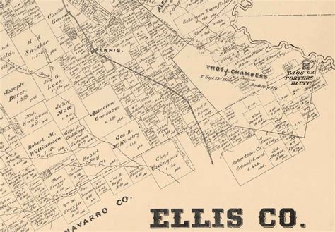 Ellis County Texas 1879 Old Wall Map Reprint With Land Etsy Uk