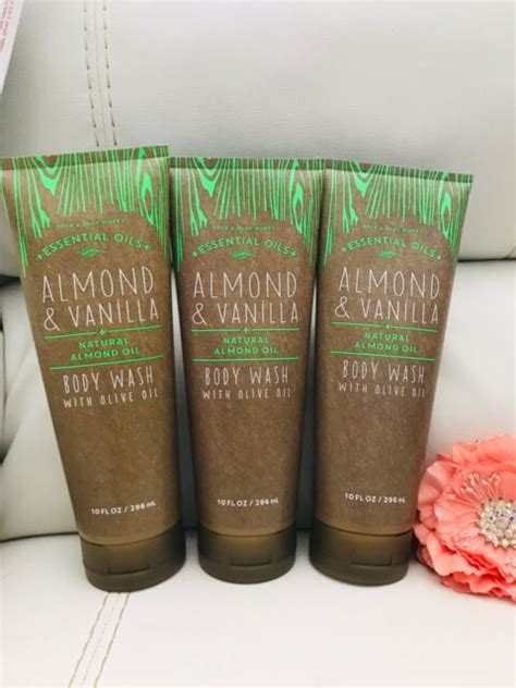 3 Bath Body Works Essential Oils Almond And Vanilla Body Wash With Olive