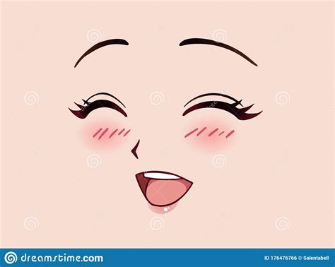 Happy Anime Face Manga Style Closed Eyes Little Nose And Kawaii Mouth