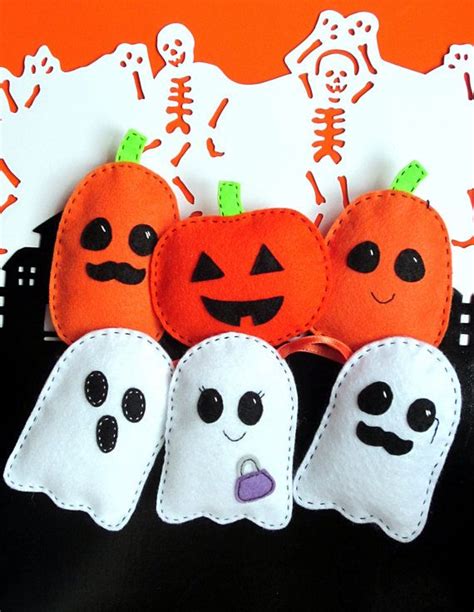 Halloween Felt Softie Pattern Diy Decor Ghosts And Pumpkin Pdf Etsy