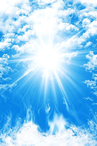 Heaven With Blue Sky Clouds And Sun Light Background Stock Photo