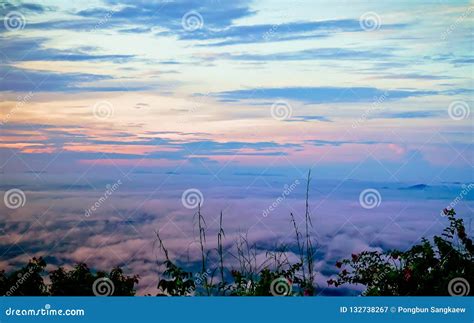 Colorful Sky At Morning Sunrise And Fog Relax Nature Wallpaper Stock