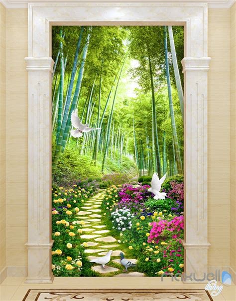 3d Flowers Birds Lane Forest Tree Corridor Entrance Wall Mural Decals