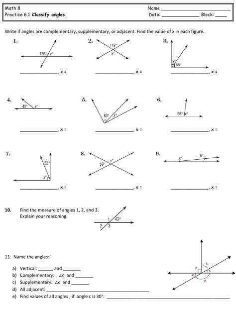 Math 8 - Classify Angles Worksheet Download Printable PDF | Templateroller