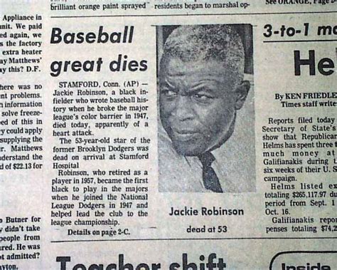 Jackie robinson was not killed. Death of Jackie Robinson... 1st African-American to play ...