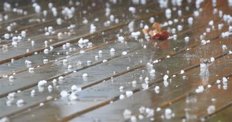 Hail And Rain Falling On Wood During Storm Weather Stock Footage Video