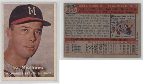 This is a collectible trading card. 1957 Topps #250 Eddie Mathews Milwaukee Braves Baseball Card | eBay