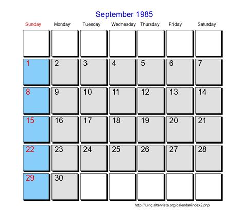 September 1985 Roman Catholic Saints Calendar