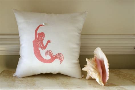 Embroidered Mermaid Pillow On Linen Fabric 16x16 Pillow Etsy