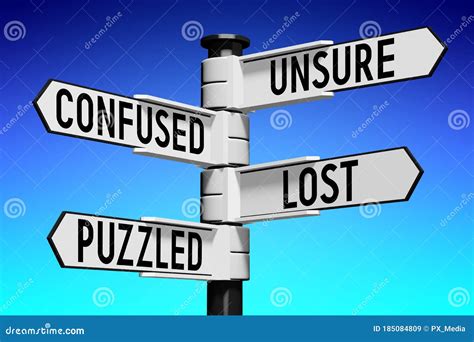 Unsure Confused Lost Puzzled Signpost With Four Arrows Stock